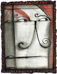 Bhairava on the Lookout, ink and watercolor on paper, 6" x 8"