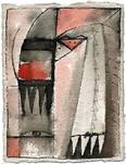 painting by Barbara Stout: Long Arm of the Claw, ink and watercolor on paper, 8" by 6"